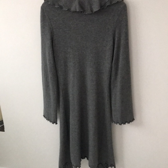 Aqua Grey 100% Cashmere Long Cardigan with Ruffle. - Picture 4 of 10